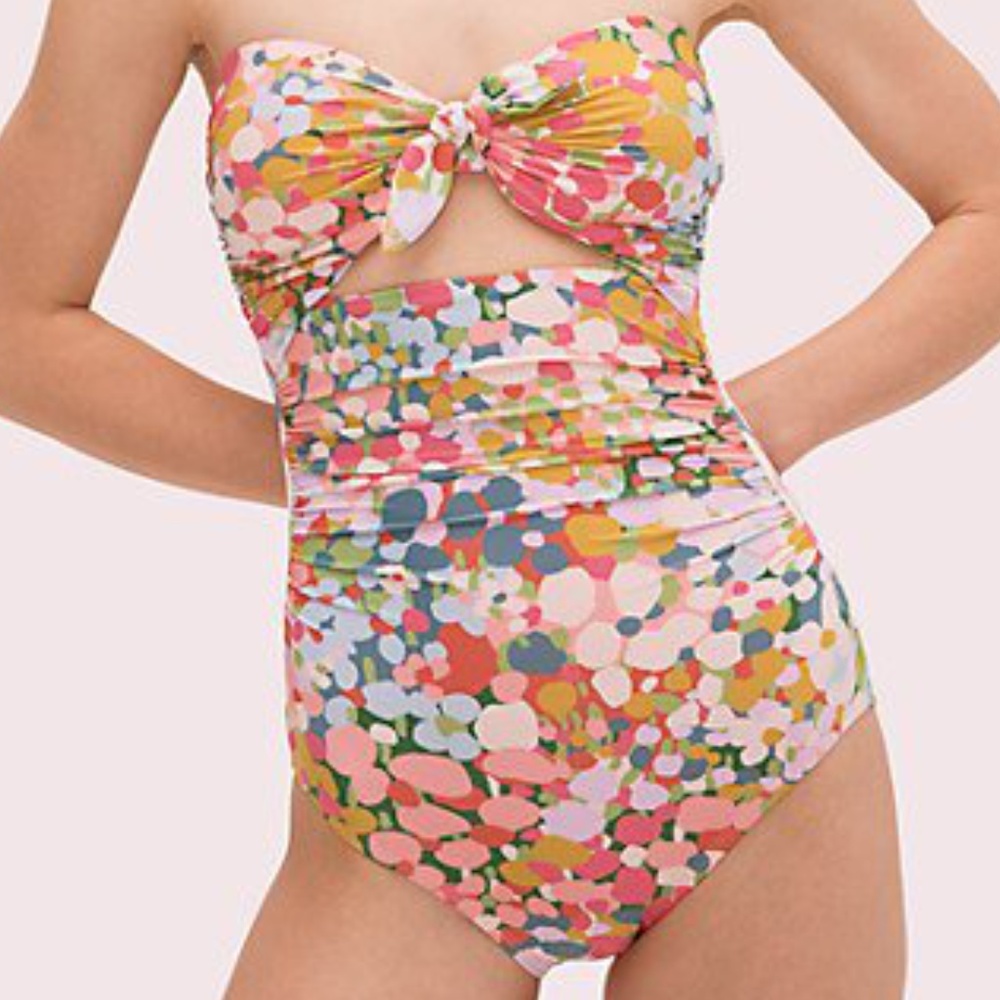 KATE SPADE Floral Dots Tie Bandeau One Piece Swim